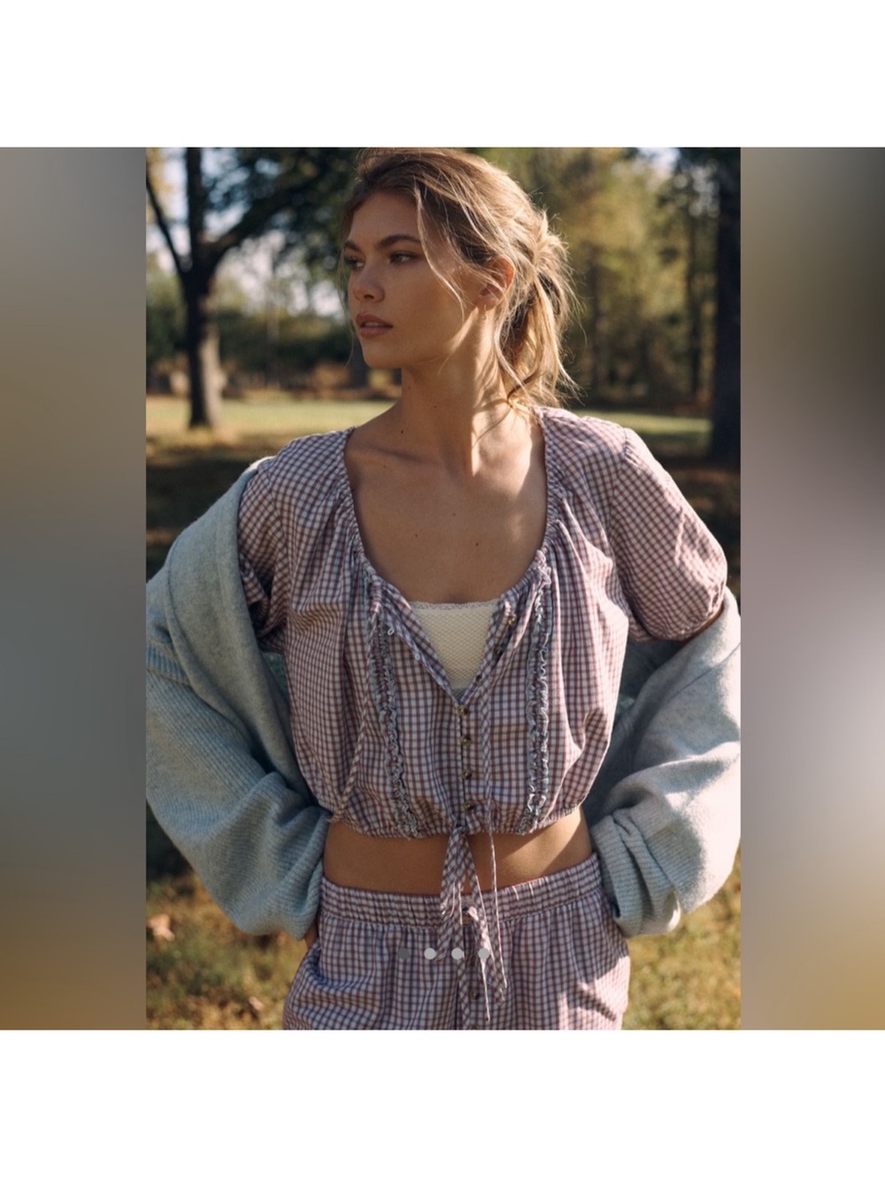 LyreBird Short-Sleeve Flannel Buttondown Crop Top
